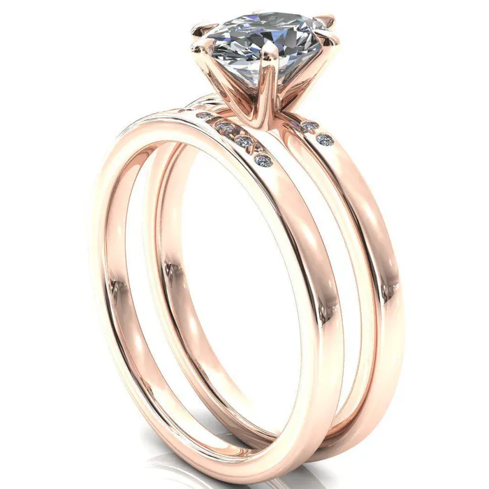 Maise Oval Center Stone 6 Prong Diamond Accent Engagement Ring Fire Brilliance Rings