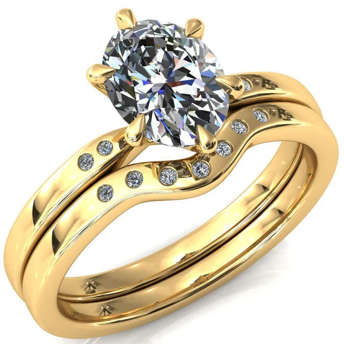 Maise Oval Center Stone 6 Prong Diamond Accent Engagement Ring Fire Brilliance Rings