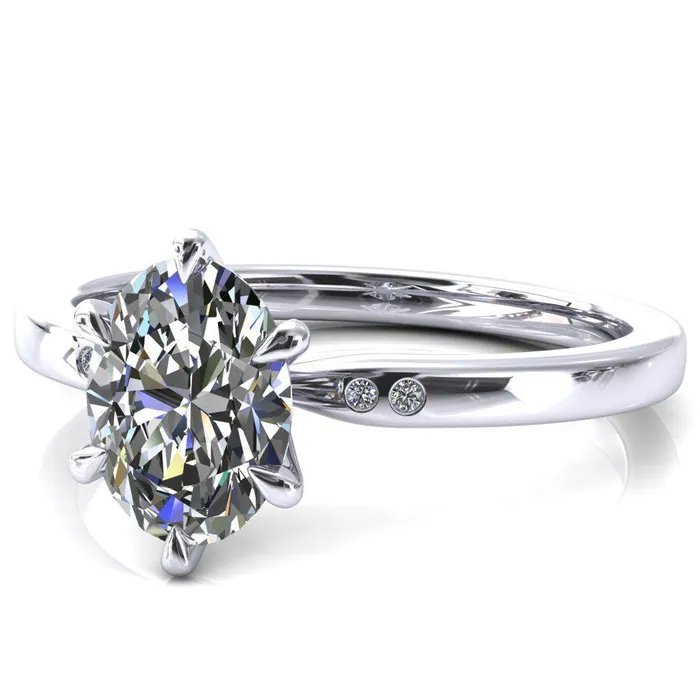 Maise Oval Center Stone 6 Prong Diamond Accent Engagement Ring Fire Brilliance Rings