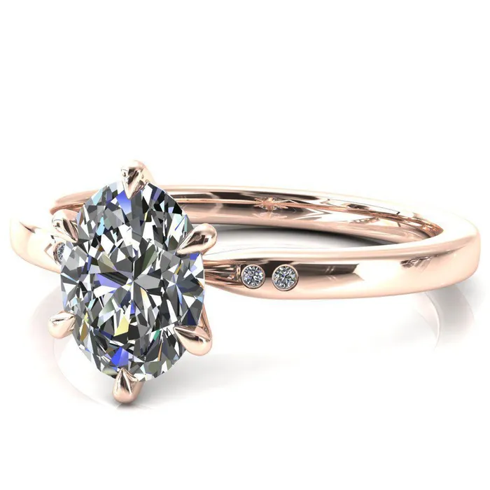 Maise Oval Center Stone 6 Prong Diamond Accent Engagement Ring Fire Brilliance Rings