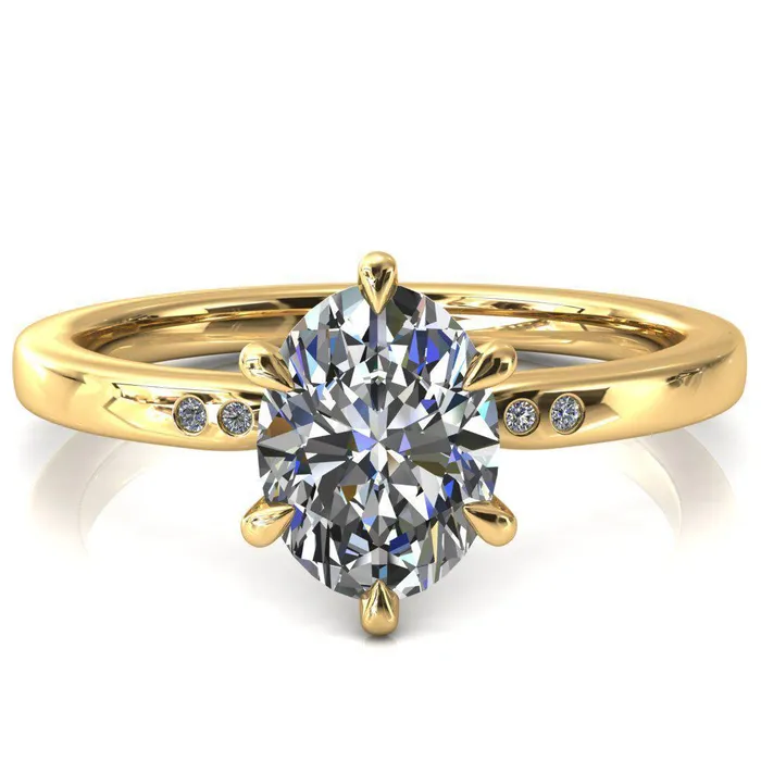 Maise Oval Center Stone 6 Prong Diamond Accent Engagement Ring Fire Brilliance Rings
