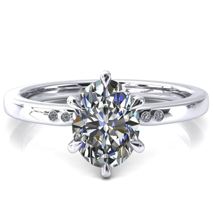 Maise Oval Center Stone 6 Prong Diamond Accent Engagement Ring Fire Brilliance Rings