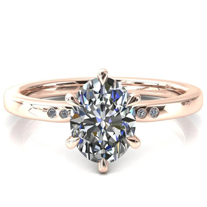 Maise Oval Center Stone 6 Prong Diamond Accent Engagement Ring Fire Brilliance Rings