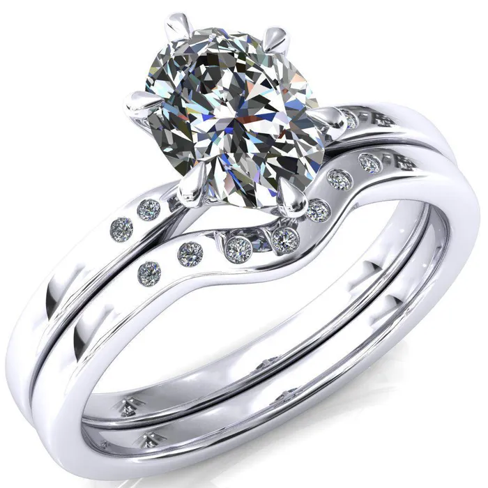 Maise Oval Center Stone 6 Prong Diamond Accent Engagement Ring Fire Brilliance Rings