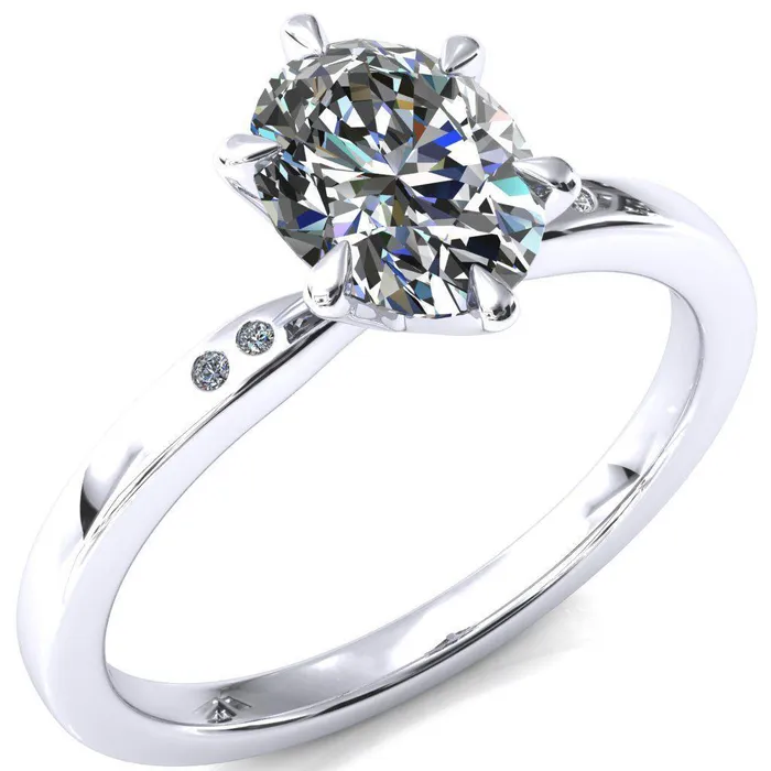 Maise Oval Center Stone 6 Prong Diamond Accent Engagement Ring Fire Brilliance Rings