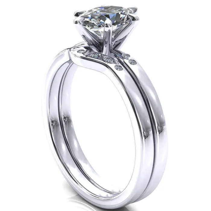 Maise Oval Center Stone 6 Prong Diamond Accent Engagement Ring Fire Brilliance Rings