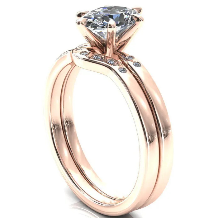 Maise Oval Center Stone 6 Prong Diamond Accent Engagement Ring Fire Brilliance Rings