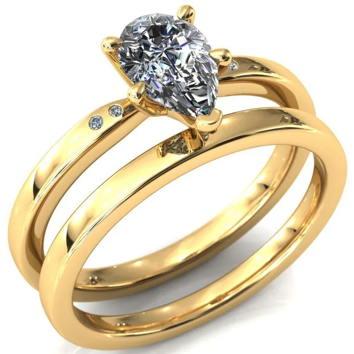 Maise Pear Center Stone 5 Prong Diamond Accent Engagement Ring Fire Brilliance Rings