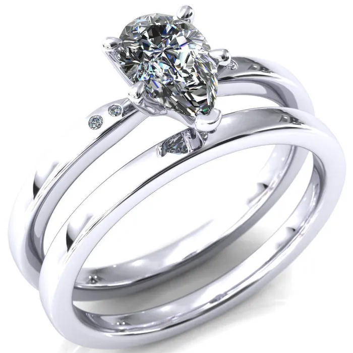 Maise Pear Center Stone 5 Prong Diamond Accent Engagement Ring Fire Brilliance Rings