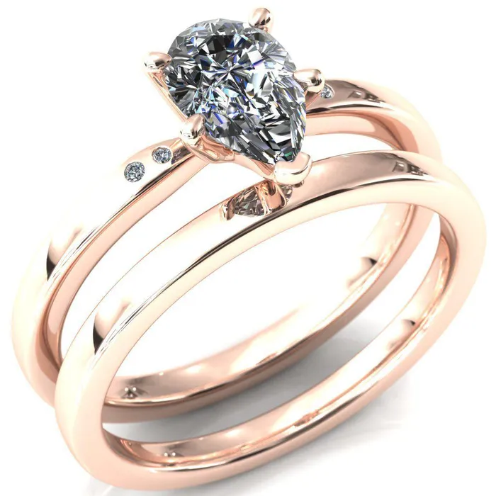 Maise Pear Center Stone 5 Prong Diamond Accent Engagement Ring Fire Brilliance Rings