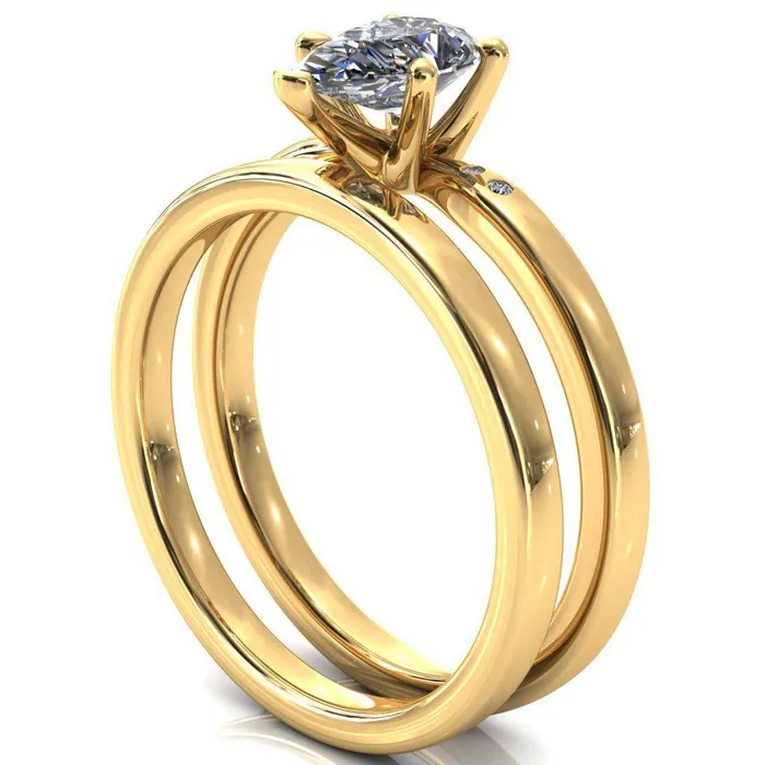 Maise Pear Center Stone 5 Prong Diamond Accent Engagement Ring Fire Brilliance Rings