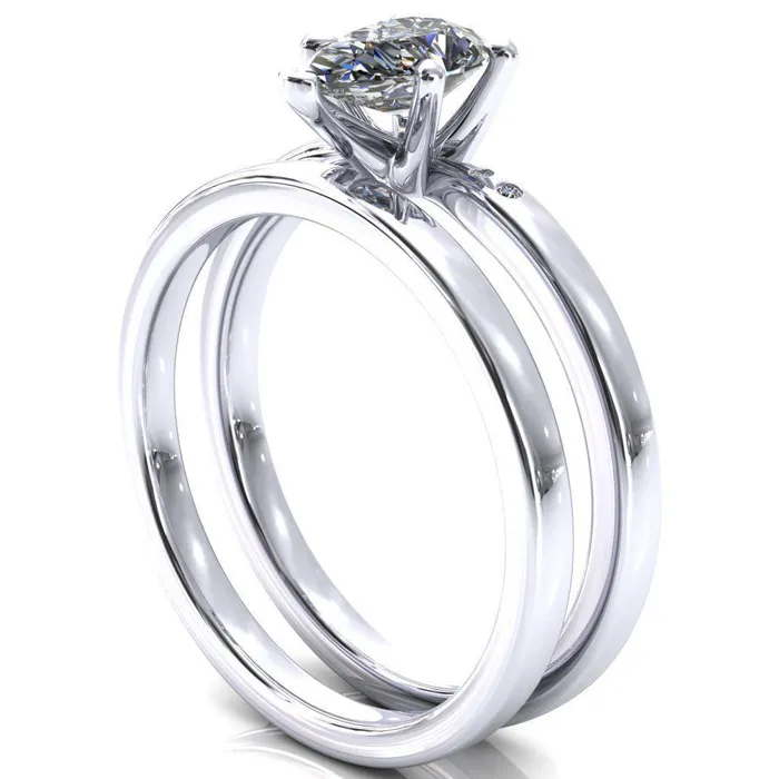 Maise Pear Center Stone 5 Prong Diamond Accent Engagement Ring Fire Brilliance Rings