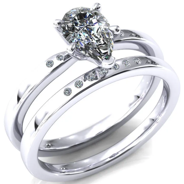 Maise Pear Center Stone 5 Prong Diamond Accent Engagement Ring Fire Brilliance Rings