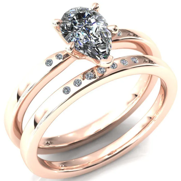 Maise Pear Center Stone 5 Prong Diamond Accent Engagement Ring Fire Brilliance Rings