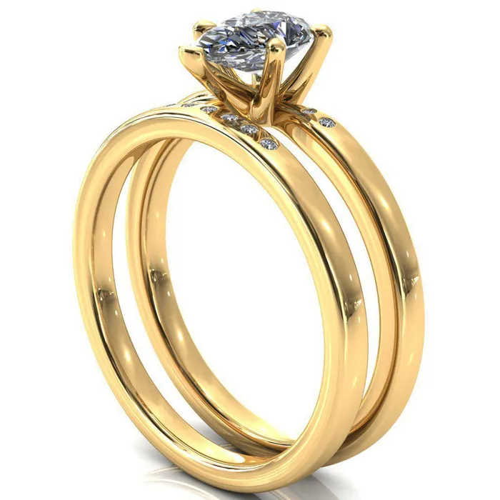 Maise Pear Center Stone 5 Prong Diamond Accent Engagement Ring Fire Brilliance Rings