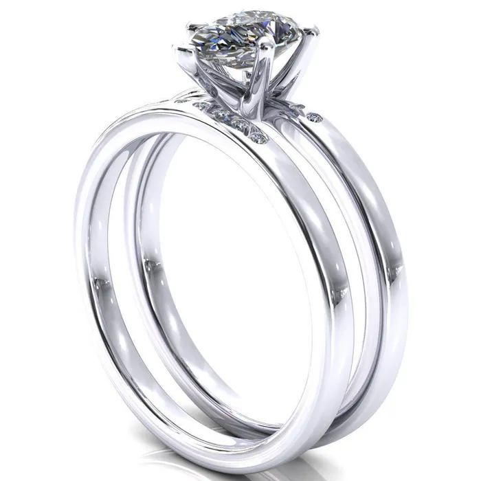 Maise Pear Center Stone 5 Prong Diamond Accent Engagement Ring Fire Brilliance Rings