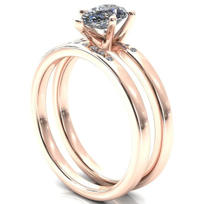 Maise Pear Center Stone 5 Prong Diamond Accent Engagement Ring Fire Brilliance Rings