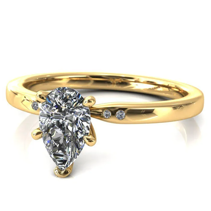 Maise Pear Center Stone 5 Prong Diamond Accent Engagement Ring Fire Brilliance Rings