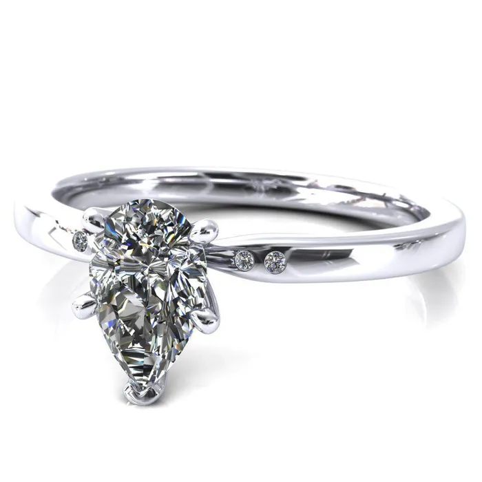 Maise Pear Center Stone 5 Prong Diamond Accent Engagement Ring Fire Brilliance Rings