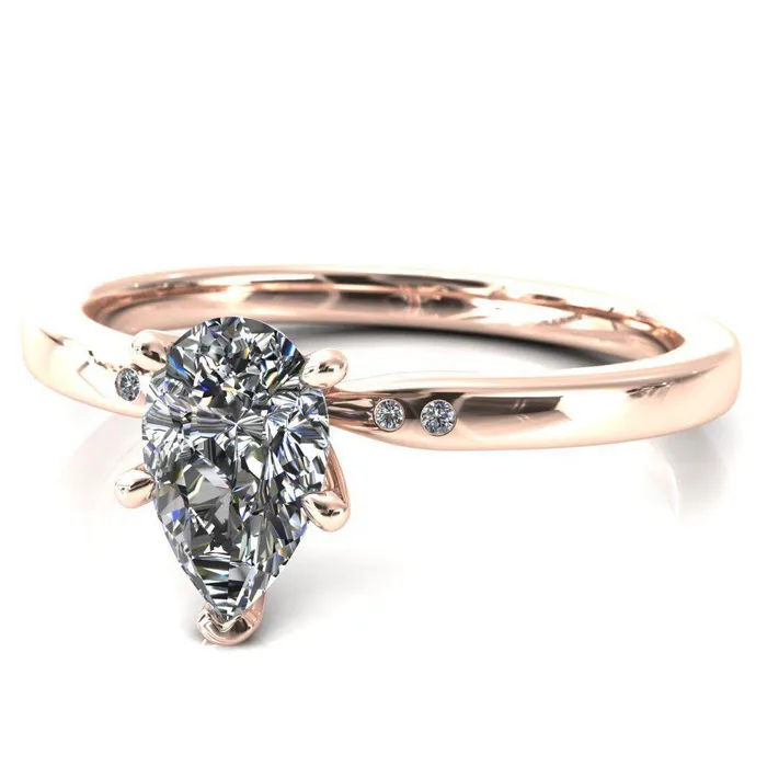 Maise Pear Center Stone 5 Prong Diamond Accent Engagement Ring Fire Brilliance Rings