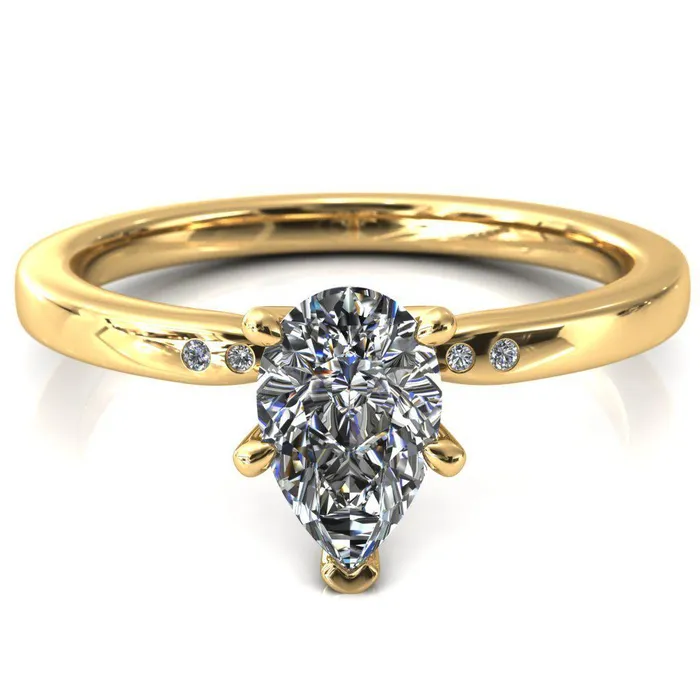 Maise Pear Center Stone 5 Prong Diamond Accent Engagement Ring Fire Brilliance Rings