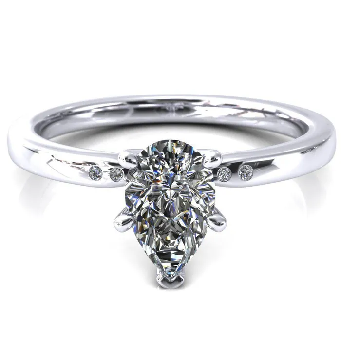 Maise Pear Center Stone 5 Prong Diamond Accent Engagement Ring Fire Brilliance Rings