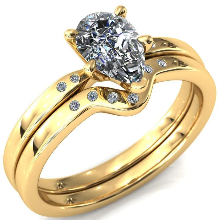 Maise Pear Center Stone 5 Prong Diamond Accent Engagement Ring Fire Brilliance Rings