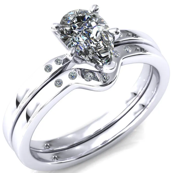 Maise Pear Center Stone 5 Prong Diamond Accent Engagement Ring Fire Brilliance Rings