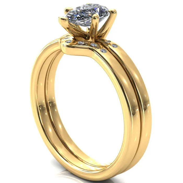 Maise Pear Center Stone 5 Prong Diamond Accent Engagement Ring Fire Brilliance Rings