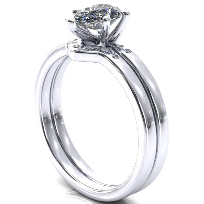 Maise Pear Center Stone 5 Prong Diamond Accent Engagement Ring Fire Brilliance Rings