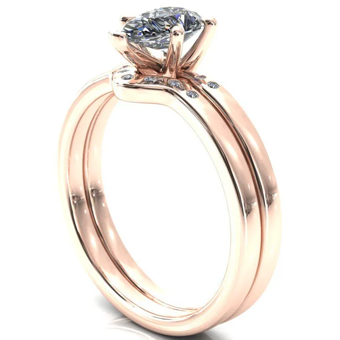 Maise Pear Center Stone 5 Prong Diamond Accent Engagement Ring Fire Brilliance Rings