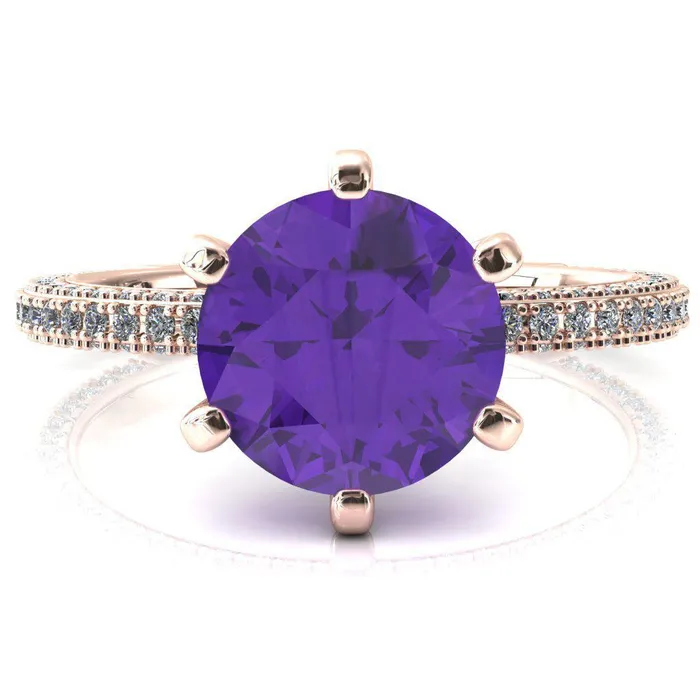 Mariyah Round Amethyst 6 Prong 34 Eternity 3 Sided Diamond Shank Engagement Ring Fire Brilliance Rings
