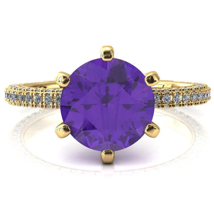 Mariyah Round Amethyst 6 Prong 34 Eternity 3 Sided Diamond Shank Engagement Ring Fire Brilliance Rings