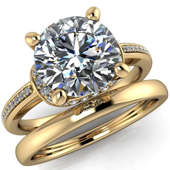 Miliani Round Center Stone 4Prong Resting Diamond Under Bezel with Diamond High Shoulders Ring Fire Brilliance Rings Miliani Round Center Stone 4Prong Resting Diamond Under Bezel with Diamond High Shoulders Ring Fire Brilliance Rings
