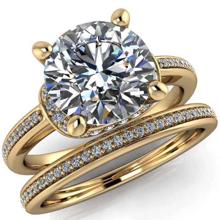 Miliani Round Center Stone 4Prong Resting Diamond Under Bezel with Diamond High Shoulders Ring Fire Brilliance Rings