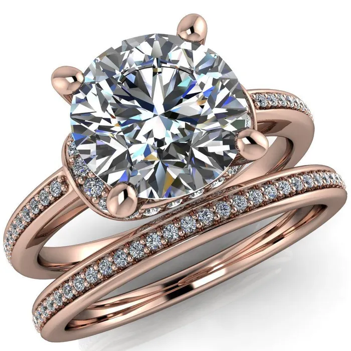 Miliani Round Center Stone 4Prong Resting Diamond Under Bezel with Diamond High Shoulders Ring Fire Brilliance Rings