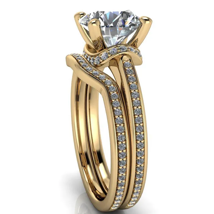 Miliani Round Center Stone 4Prong Resting Diamond Under Bezel with Diamond High Shoulders Ring Fire Brilliance Rings