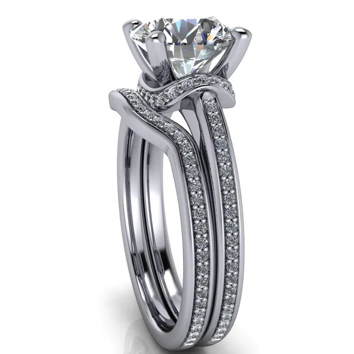 Miliani Round Center Stone 4Prong Resting Diamond Under Bezel with Diamond High Shoulders Ring Fire Brilliance Rings