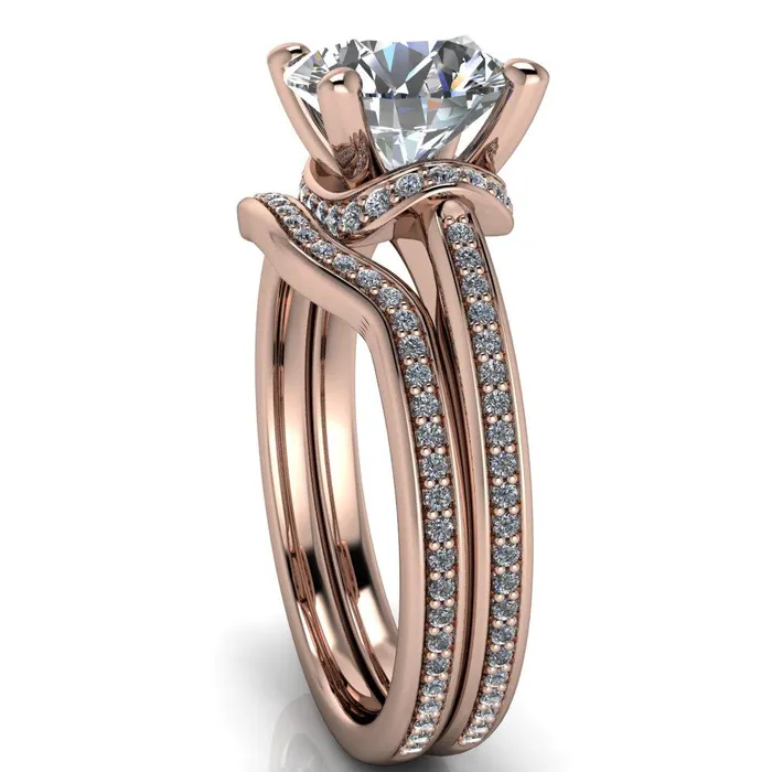 Miliani Round Center Stone 4Prong Resting Diamond Under Bezel with Diamond High Shoulders Ring Fire Brilliance Rings