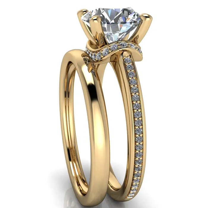 Miliani Round Center Stone 4Prong Resting Diamond Under Bezel with Diamond High Shoulders Ring Fire Brilliance Rings