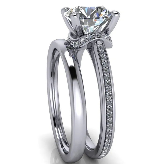Miliani Round Center Stone 4Prong Resting Diamond Under Bezel with Diamond High Shoulders Ring Fire Brilliance Rings