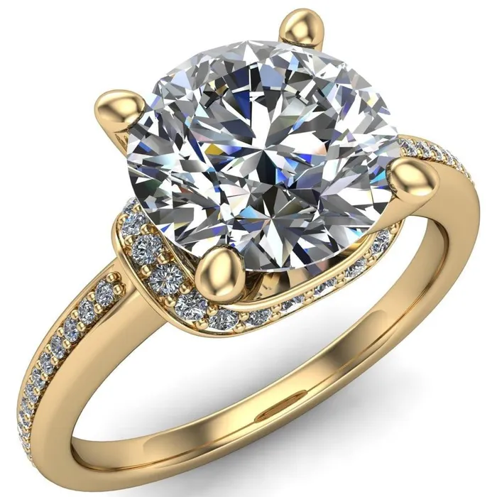 Miliani Round Center Stone 4Prong Resting Diamond Under Bezel with Diamond High Shoulders Ring Fire Brilliance Rings