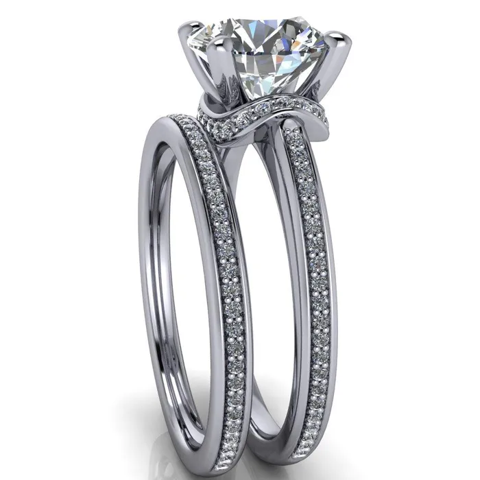 Miliani Round Center Stone 4Prong Resting Diamond Under Bezel with Diamond High Shoulders Ring Fire Brilliance Rings