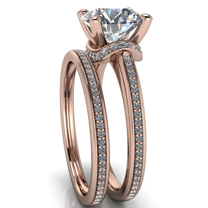 Miliani Round Center Stone 4Prong Resting Diamond Under Bezel with Diamond High Shoulders Ring Fire Brilliance Rings