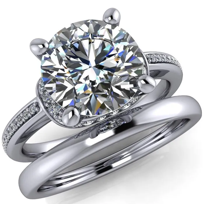 Miliani Round Center Stone 4Prong Resting Diamond Under Bezel with Diamond High Shoulders Ring Fire Brilliance Rings