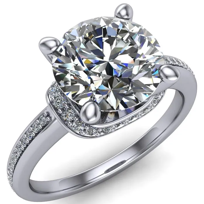 Miliani Round Center Stone 4Prong Resting Diamond Under Bezel with Diamond High Shoulders Ring Fire Brilliance Rings