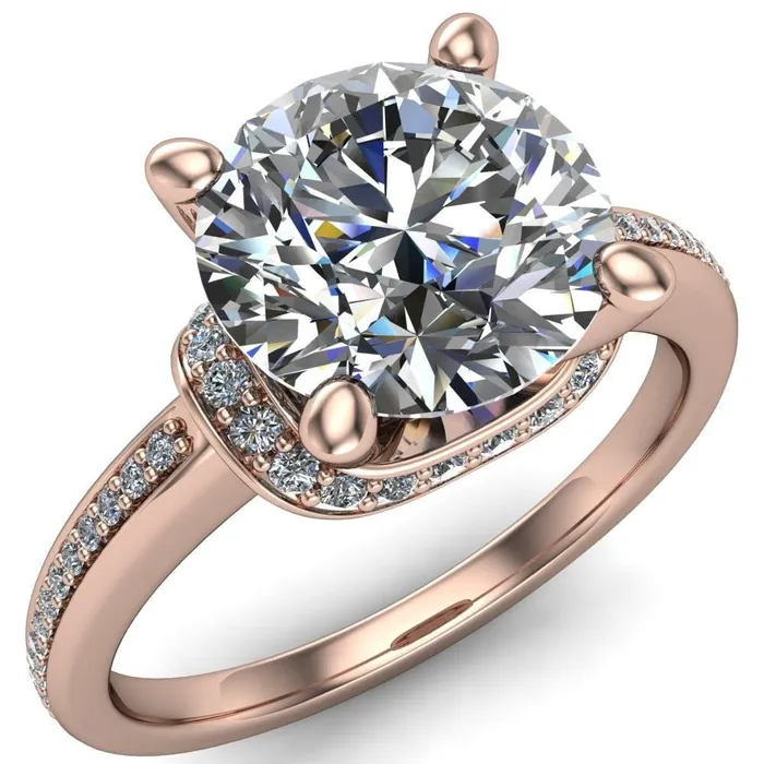 Miliani Round Center Stone 4Prong Resting Diamond Under Bezel with Diamond High Shoulders Ring Fire Brilliance Rings