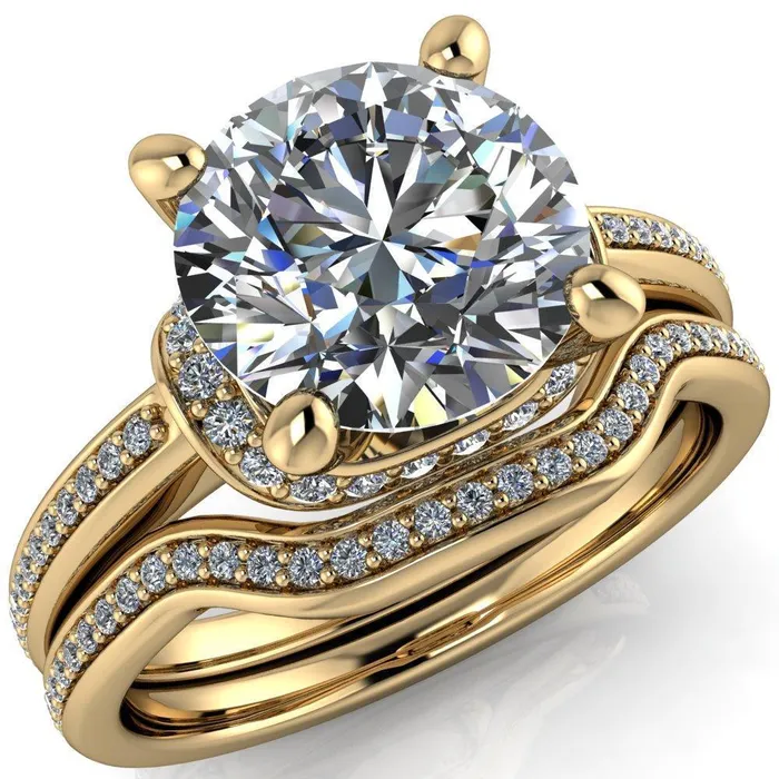 Miliani Round Center Stone 4Prong Resting Diamond Under Bezel with Diamond High Shoulders Ring Fire Brilliance Rings