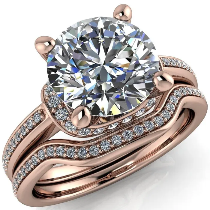 Miliani Round Center Stone 4Prong Resting Diamond Under Bezel with Diamond High Shoulders Ring Fire Brilliance Rings