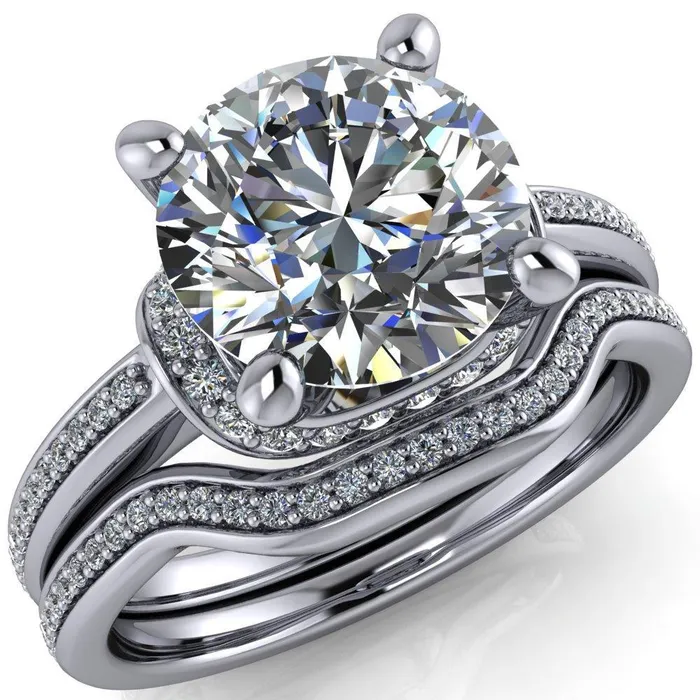 Miliani Round Center Stone 4Prong Resting Diamond Under Bezel with Diamond High Shoulders Ring Fire Brilliance Rings
